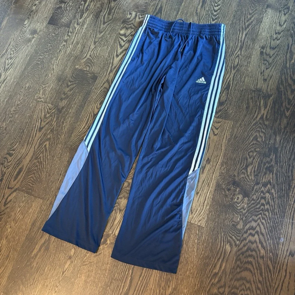 Vintage 2000s Adidas Track Pants Mens M Navy Blue Gray 3 Stripe Baggy Warmup